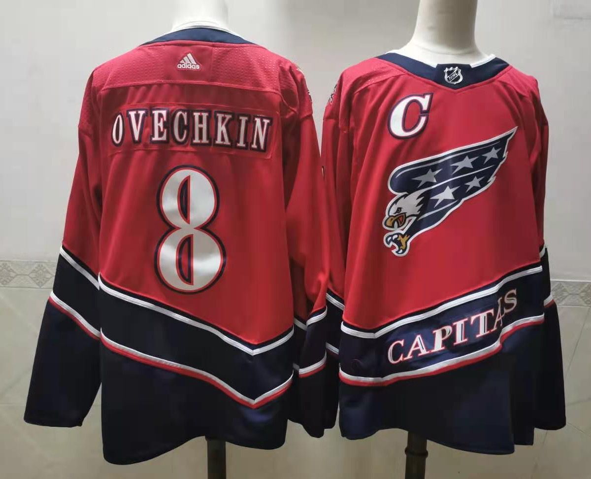 Men Washington Capitals #8 Ovechkin Red Throwback Authentic Stitched 2020 Adidias NHL Jersey